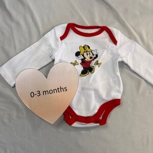 Disney - Minnie Mouse - Long  sleeve onsie. Size 0-3 months